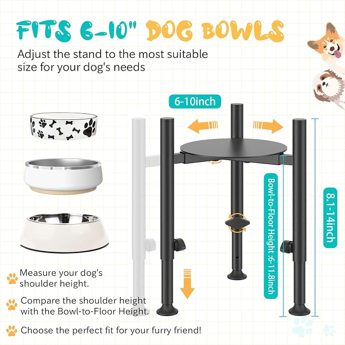 Oppro Adjustable Dog Bowls Elevated Stand, 4 Heights, Wide 6-10" | Metal Raised Tall Single Food Bowl Holder, Sturdy Lifted Water Feeder for Medium Large Small Breed,H:8”/10”/12”/13.8”,Black - Image 2