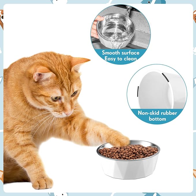 Lallisa 2 Pcs Elevated Cat Bowls Adjustable Raised Cat Feeder Non Slip Food Water with Stand Safe Stainless Steel Bowls with Pet Food Stand for Pets Feeding Eating(Pink, White) - Image 5