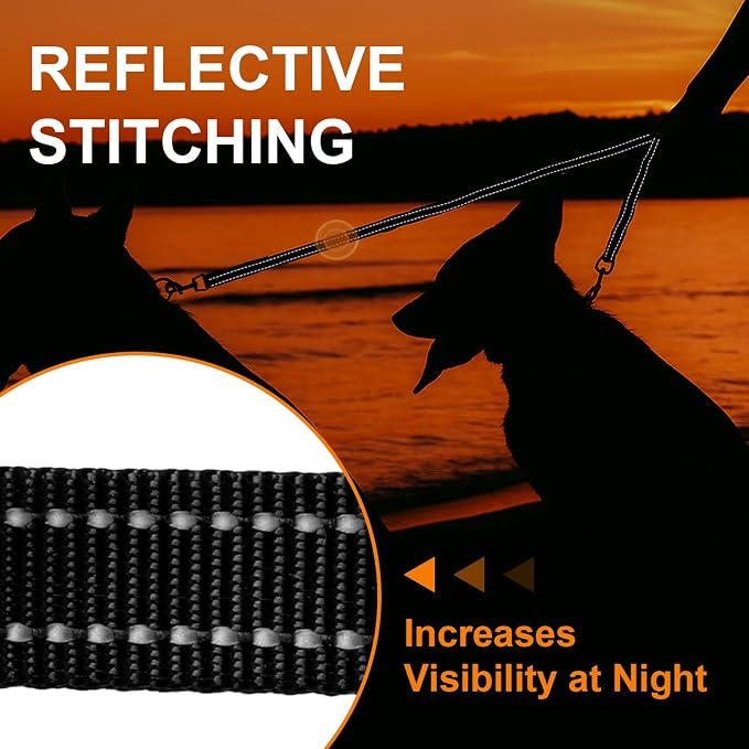 MingXpet Double Dog Leash for Two Dogs, No Pull Dog Leash, 360° Swivel No Tangle for Small Dogs Walking & Training, Shock Absorbing Reflective Bungee, Black - Image 5