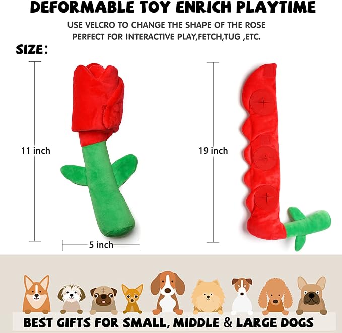 lilfrd Rose Valentines Day Dog Toy, Squeaky Crinkle Puzzle Gift for Dogs | Valentine Gift, Interactive Play, Suitable for Small Medium Large Dogs, Birthday Gift - Image 3