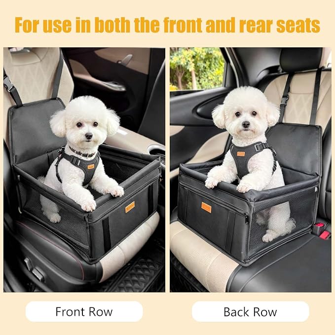 Pet Dog Booster Seat, Upgrading the Framed wall to Prevent Collapse，Breathable and Foldable Pet Car Basket，Removable andWashable pet car seat (Black) - Image 6