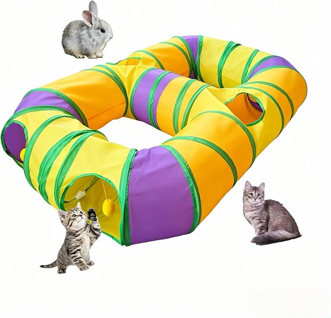 8-Shaped Cat Tunnel Toy Interactive Foldable Playhouse Maze Toys for Cats, Kittens, Rabbits & Small Pets with Playing Balls Collapsible Play Tube for Indoor Fun & Exercise (Multicolor) by Bigladious