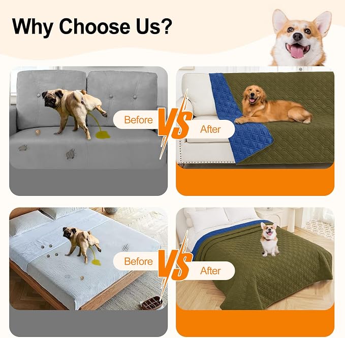 Smiry Reversible Waterproof Pet Couch Covers for Sofa | Washable Dog Couch Sofa Covers, Water Resistant Furniture Protector Slipcover, Geometric (82"x82", Green/Navy) - Image 5