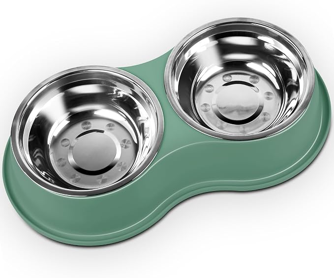 Epetslove Stainless Steel Dog Bowls Double Non-Slip Dog Water and Food Bowl | Pet Feeder Bowls, Dog Dishes, Raised Feeding Design, Double Bowls Set, For Puppies, Medium Dogs and Cats, Outdoor / Indoor by EpetsLove