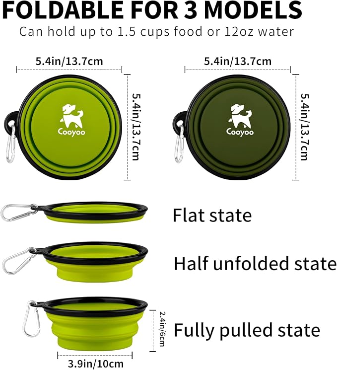 COOYOO Collapsible Dog Bowl,2 Pack Collapsible Dog Water Bowls for Cats Dogs,Portable Pet Feeding Watering Dish for Walking Parking Traveling with 2 Carabiners - Image 3