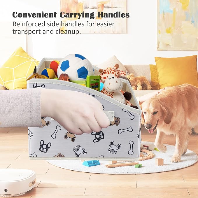 Geyecete Foldable Dog Toy Organizer Boxes - Cloth+Cardboard Trapezoid Storage Box with Handle, Basket for Toys (Beige Dog Head Print) - Image 7
