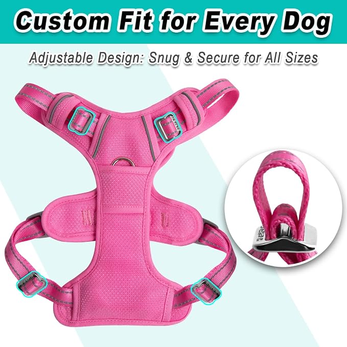 BARKBAY Dog Harness for Large Dog No Pull Mesh 2 Clips Dog Vest | Control Handle,Comfort,Heavy Duty,Adjustable Reflective,Perfect for Outdoor Training, Walking,Hiking(L,Pink Mesh) - Image 6