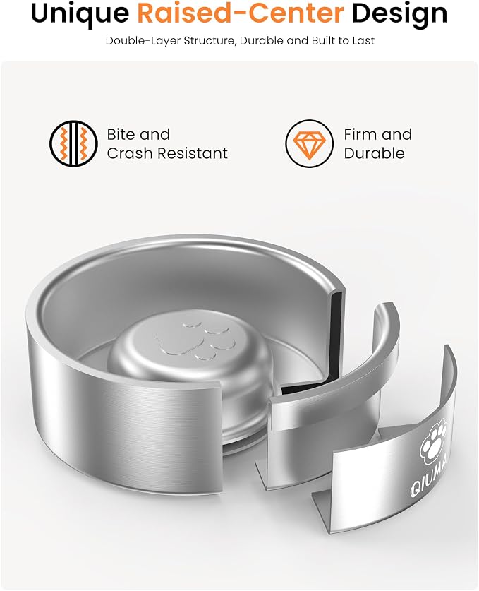 Qiuma Slow Feeder Dog Bowls Stainless Steel, Food-Grade 304 Dog Slow Feeder Bowl 2 Cups Capacity, Heavy Duty Double-Layer with Non-Slip Base, Pet Puzzle Bowl for Small & Medium Dogs (Silver) - Image 6