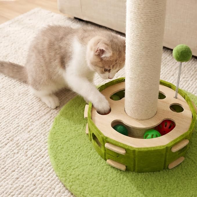 Tall Cat Scratching Post with Cat Puzzle Toys, Interactive Cat Toys | 40 cat toys, 35 Inch, Large Cat Post with Rotating Hanging Toys, Cat Toys for Bored Indoor Adult Cats, Stable, Sisal Rope - Image 3