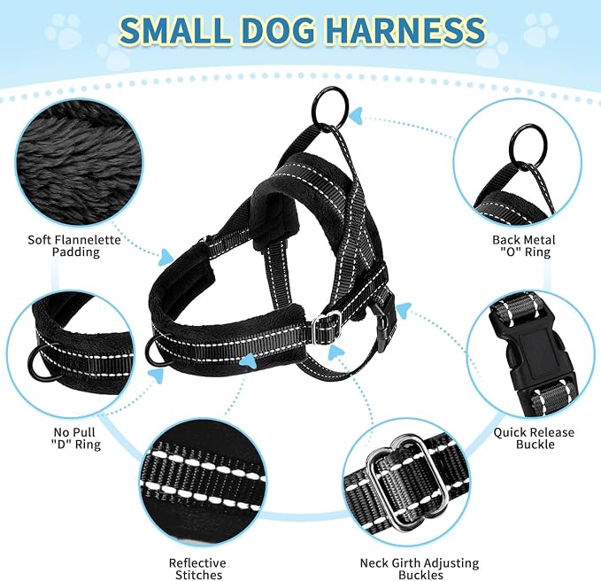 SlowTon No Pull Small Dog Harness and Leash Set with Front Clip | Soft Padded, Neck & Chest Adjustable, Lightweight, Anti-Twist, Puppy Vest Harness Pet Lead Combo for Small Medium Dog, B, XS - Image 7
