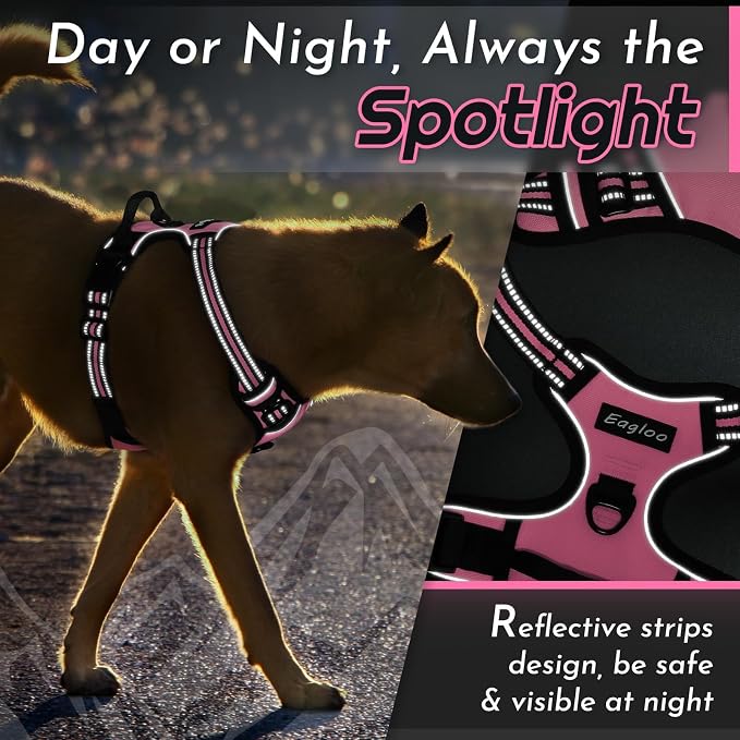 Eagloo Dog Harness for Small Dogs, No Pull Pet Vest with 2 Leash Clips | No Choke with Handle, Adjustable Comfort Fit, Reflective Strips, Easy Walking Control, Pink, Small - Image 8