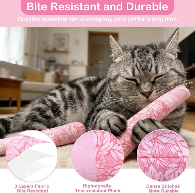 Tocirelo Catnip Toys for Cats, 100% Pure 45000mg Organic Natural Catnip | 3Pack Funny Pink Cat Nip Toys Bite-Resistant, Safe Kitten Teething Kicker Toys for Indoor Cats, Soft Plush Cat Chews 5.9inch - Image 4