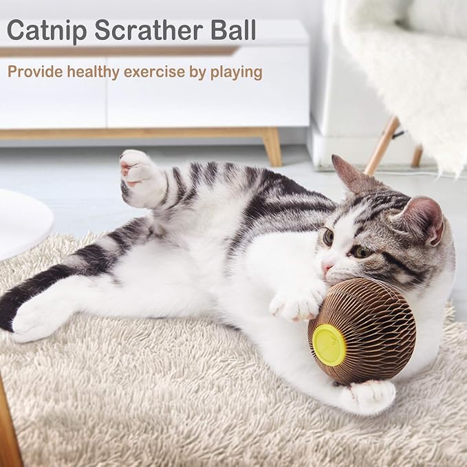 Cat Toys for Indoor Cats, Catnip Toys with Refillable Catnip, 3 Inch Scratcher Ball, Interactive Rolling Scratch Toy for Bored Indoor Adult Felines, Small Corrugated Paper Ball - Image 9