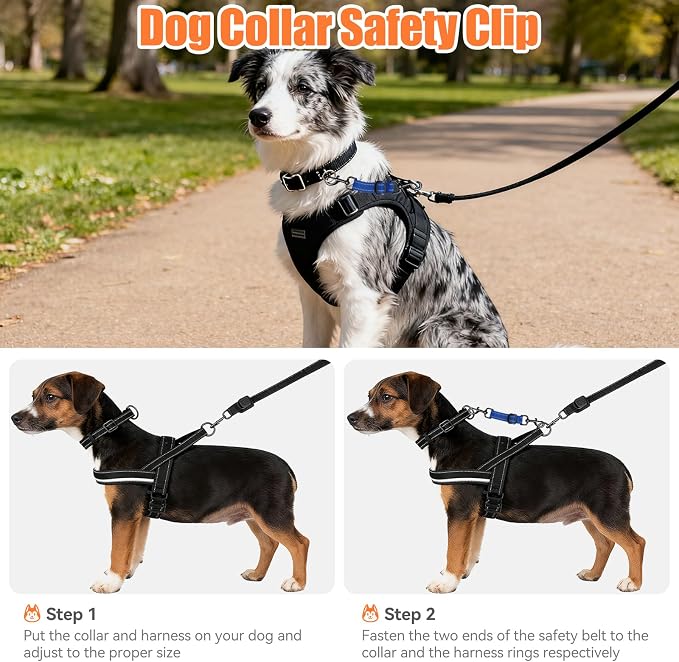 Dog Collar Safety Clip, Reflective Double-Ended Backup Connector for Harness to Collar, Adjustable Safety Clip for Prong, Pinch Collars, Prevents Escapes & Accidental Disconnection - Image 2