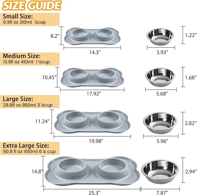 Hubulk Pet Dog Bowls 2 Stainless Steel with No Spill Non-Skid Silicone Mat + Pet Food Scoop Water and Food Feeder Bowls for Feeding Small Medium Large Dogs Cats Puppies ( Gray) - Image 4