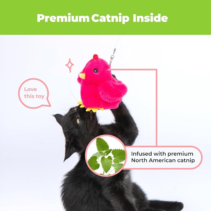 Best Pet Supplies Catify Interactive Flapping Cat Toy - Chick, Fuchsia | Catnip Infused, Motion Activated Wings, Realistic chirps, Soft, Rechargeable, For Indoor Kittens & Cats, Independent Play - Image 5
