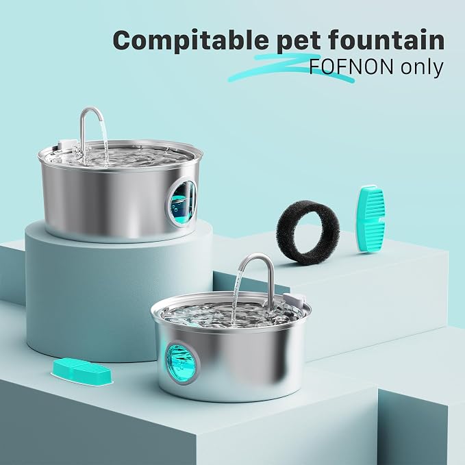 FOFNON Pet Fountain Filter Replacement: 16 Pet Water Fountain Filters for FOFNON Cat Water Fountains - 4 Months Set of Cat Fountains Filter - Including 8 Pieces of Filters + 8 Pieces Sponges - Image 2