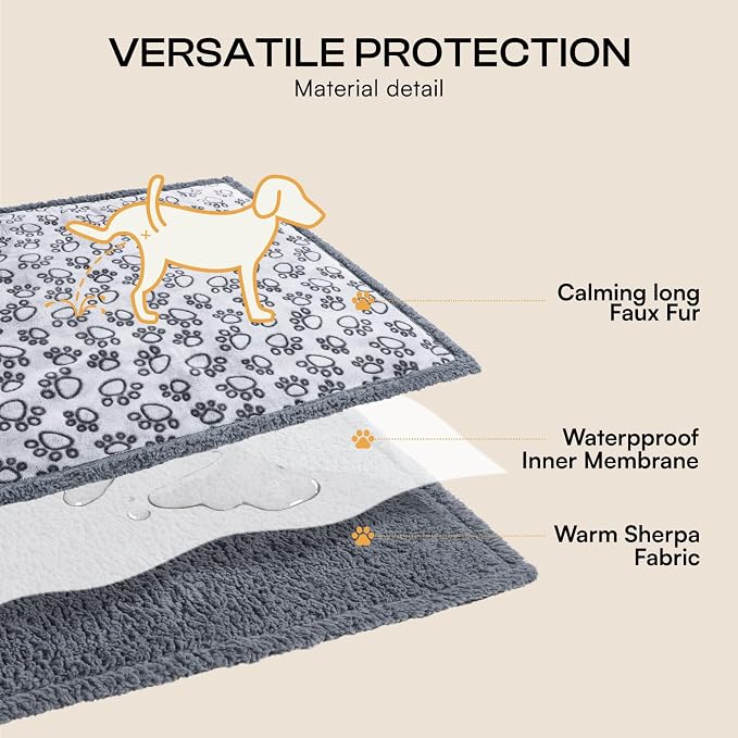 Luciphia Waterproof Dog Blanket Reversible Sherpa Fleece for Small Dogs Cat | Soft Print Pet Blanket Washable Pee Proof, Furniture Protector for Couch Sofa Bed Car, Cozy Throw (40" x 28", Grey) - Image 3
