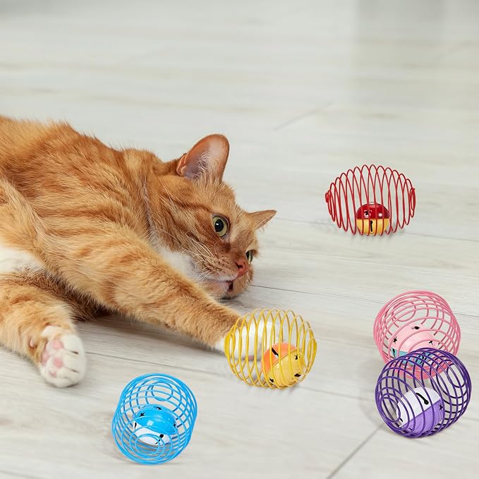 Jecery 25 Pcs Cat Toys Spring,Mouse and Bell,Colorful | Interactive Metal Cat Toy, Stretchable Rolling Ball, for Indoor Cats, Colorful Playful Coils, Kitten Pet Supplies - Image 7