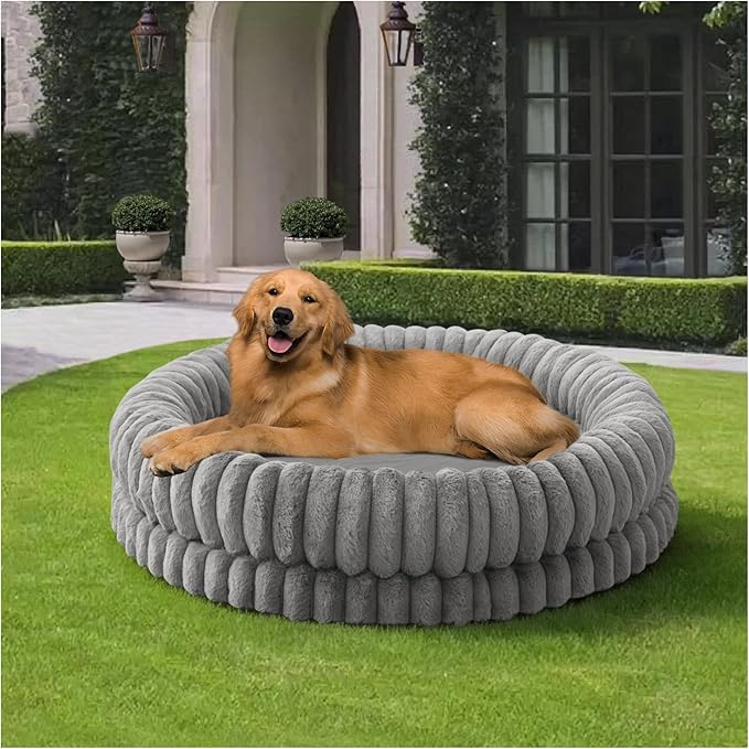 BALANCE Luxury Donut Dog Bed, 43 Inches Round Dog Beds Large Sized Dogs Washable, Orthopedic Calming Dogs Bed for Pets with Anti-Slip Bottom, Gray by BalancePet