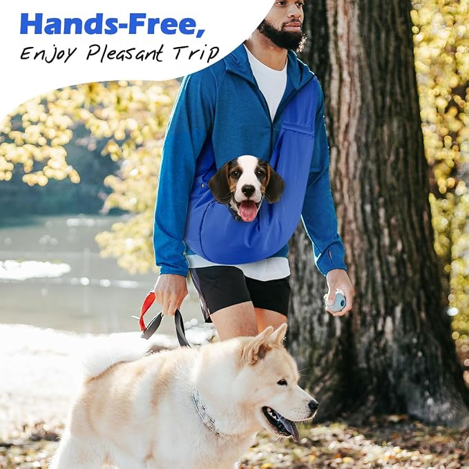 Pawaboo Small Dog Sling Carrier | Reversible Puppy Small Pet Carrier,Hands Free,Safety Buckle,Storage Pocket for Travel,Outdoor Activities Sapphire Blue - Image 3