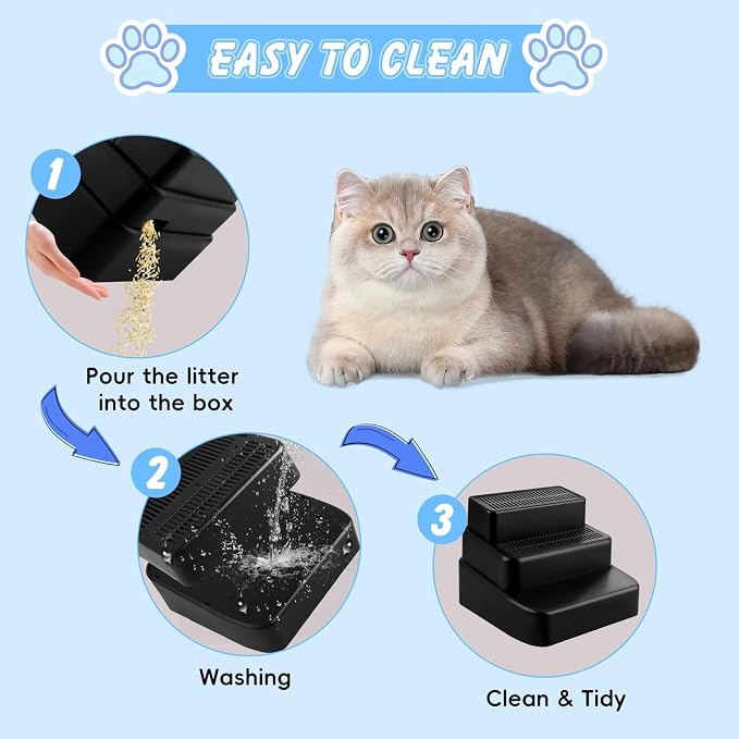3 Step Litter Box Ramp Adjustable Detachable Litter Box Step, Black - Image 5