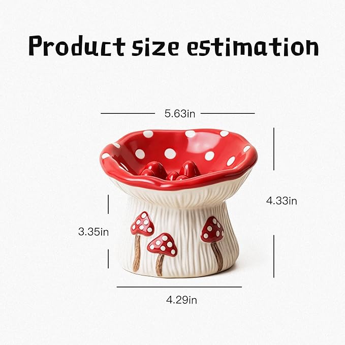 Cat Slow Feeder Bowl, Ceramic Slow Feeder Cat Bowls, Cute Mushroom Elevated Cats Bowl, Anti-Fatigue & Anti-Vomiting - Image 2