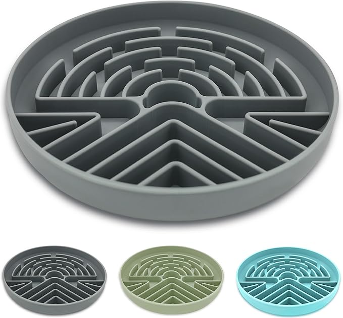 Lesipee Slow Feeder Dog Bowl for Large & Small Dogs, Anti Choking Puzzle Dog Food Bowl with Non-Slip Base, Interactive Pet Slow Eating Tool, Silicone Cat Feeding Mat for Puppies & Cats(Grey) by Lesipee