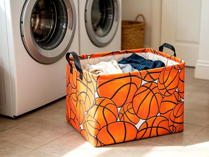 CLOCOR Rectangular Basketball Storage Basket Empty, Gift Basket, Room Decor(Basketball) - Image 3