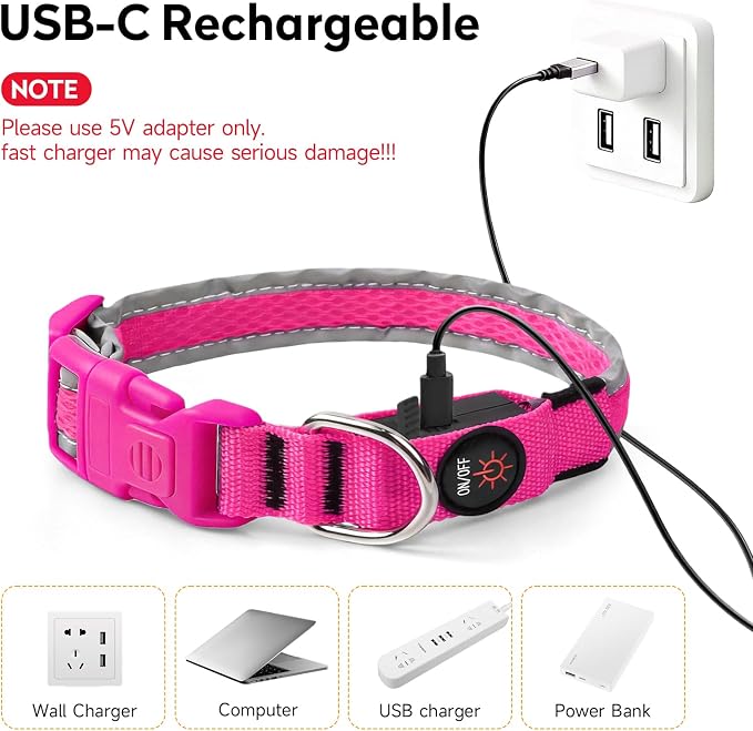 LED Dog Collar, Light Up Dog Collar,for Night Walking(Small,Pink) | Adjustable,Bright RGB 7 Colors Light Glowing Collar,Waterproof,Nylon,Soft,For Small and Medium Dogs,USB C to Charge - Image 7