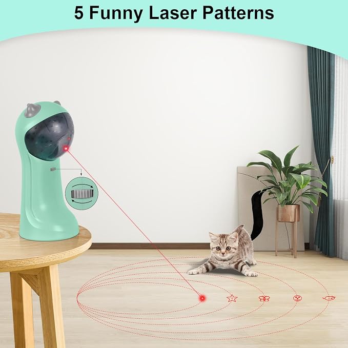 TBTeek Cat Toy, Automatic Cat Toy, 5 Fun Patterns, 4 Speed Modes (Green) | Motion-Activated, Rechargeable, Adjustable Light Angles, Random Trajectory - Image 4