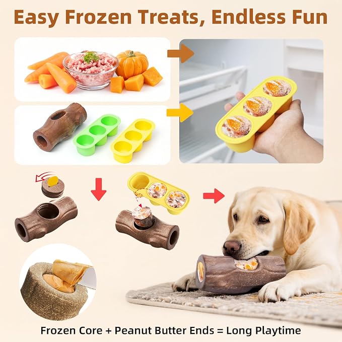 Corn Shape Dog Chew Toy for Small to Medium Dogs – Puppy Teething Toys with Squeaker; Tree Stump Chew Toy for Medium to Large Dogs – Design with Frozen Treat Molds & Peanut Butter Grooves - Image 2