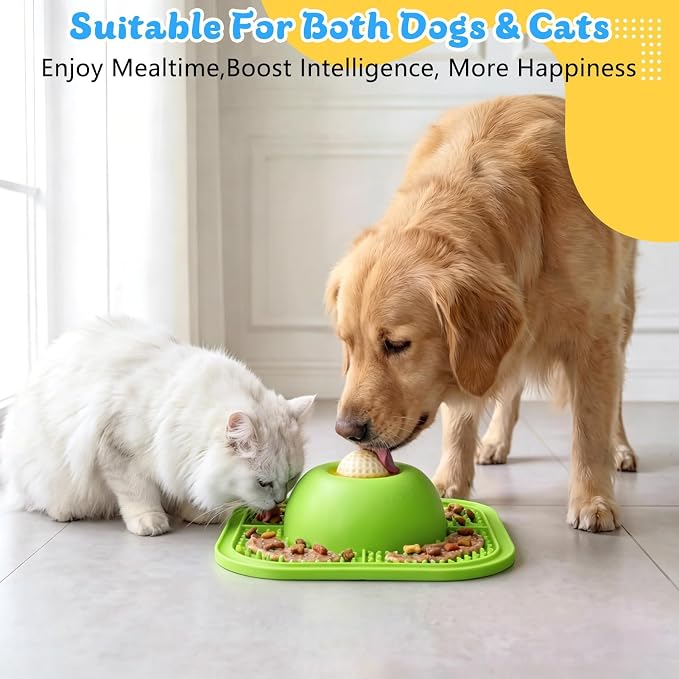 Slow Feeder Dog Bowls & Lick Mat for Liquid and Thick Treat, Anti-Slip Dog Lick Bowl with Interactive Rolling Ball, 5/6 Cup Pup Licking Toy for Large Medium Small Dogs and Cats Green - Image 4