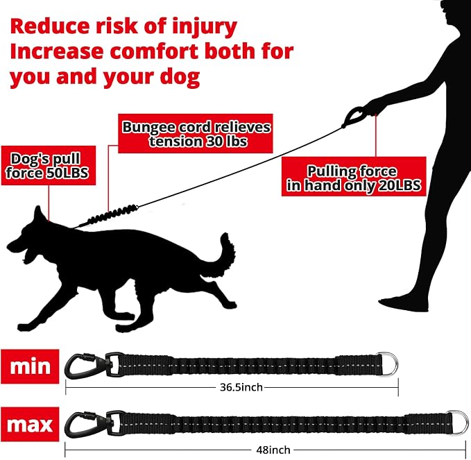 Rope Dog Leash 6 FT: Heavy Duty Leashes with Swivel Lockable Hook Reflective Threads Bungee and Padded Handle - Dog Lead for Large Small Medium Dogs Outside Walking Hiking Red Black - Image 4