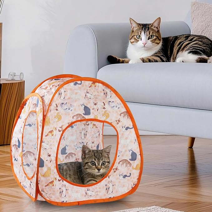 Andiker Cat Tent, 3 Holes Safe and Strong Cute Cats Tunnel Collapsible Easy to Carry Cat House for Indoor Cats Kittens Hiding Playing Training Sleeping (Tent Orange) - Image 7