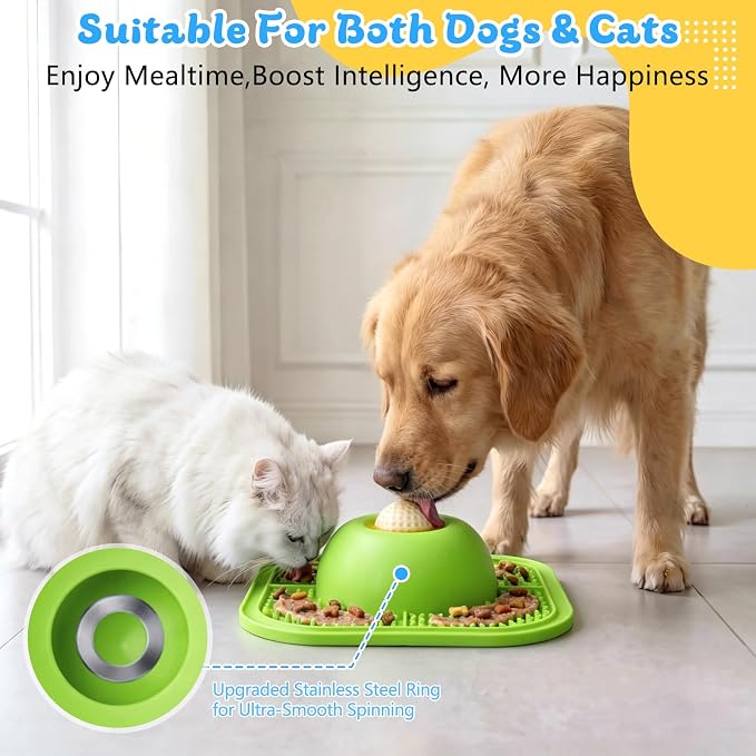 Slow Feeder Dog Bowls & Lick Mat for Liquid and Thick Treat, Anti-Slip Dog Lick Bowl with Interactive Rolling Ball, 5/6 Cup Pup Licking Toy for Large Medium Small Dogs and Cats-Large Green - Image 4