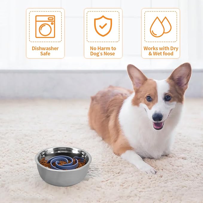 Slow Feeder Dog Bowls Insert, Bestalk Soft Silicone Slow Eating Feeder Insert with Suction Cups for Small, Medium and Large Dogs, Fit into Basic and Elevated Dog Bowls, Dark Blue - Image 6