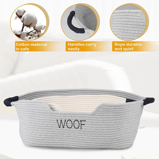 Morezi Dog Toy Basket 2 Pieces Woven Dog Toy bin Low in Front Organizer Storage - Perfect for Collecting Puppy Combs Shampoo Brushes Towel Grooming Stuff in Bathroom playroom Closet - Image 5