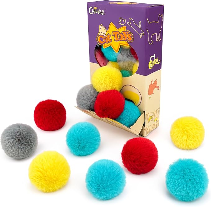 CHIWAVA 24PCS 1.8" Catnip Furry Cat Toys Ball Soft Pom Pom Balls Kitten Toy | Assorted Color Chasing Quiet Play, Lightweight Interactive Fetch Balls, Great for Indoor Kitten Activity Daily Plays - Image 2
