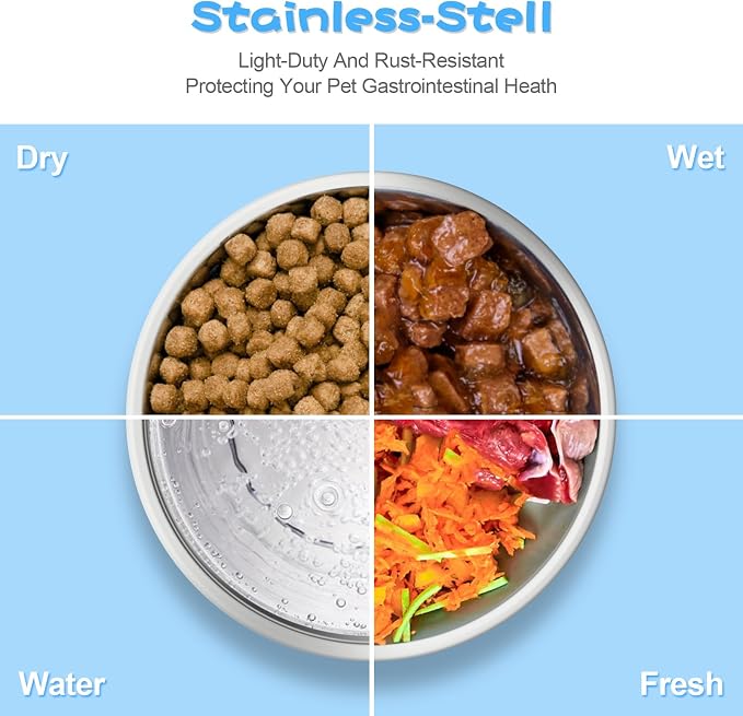 JUST RUN Double Dog Cat Bowls, Dog Cat Food and Water Bowl Set with Automatic Water Dispenser Bottle, Super Big Detachable Stainless Steel Food Bowl for Small Dogs Puppy and Cats Kitten Rabbit(Blue) - Image 4