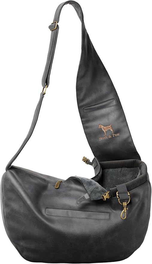 Noah & Paw Dog Sling Carrier for Small Dogs 5-18lb, Dog Sling for Small Dogs and Cats, Dog Carrier with Adjustable Padded Strap, Vegan Leather Lined with Fur, 3X Safety Features, Machine Washable by NoahPaw