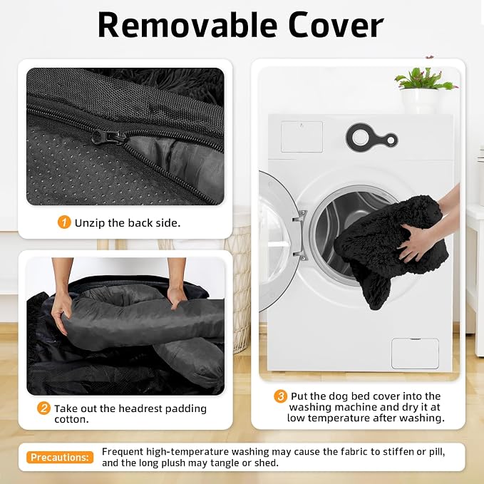 GGIB Calming Dog Bed Fluffy Plush Dog Mat for Furniture Protector with Removable Washable Cover for Large Medium Small Dogs and Cats (Medium, Black) - Image 4