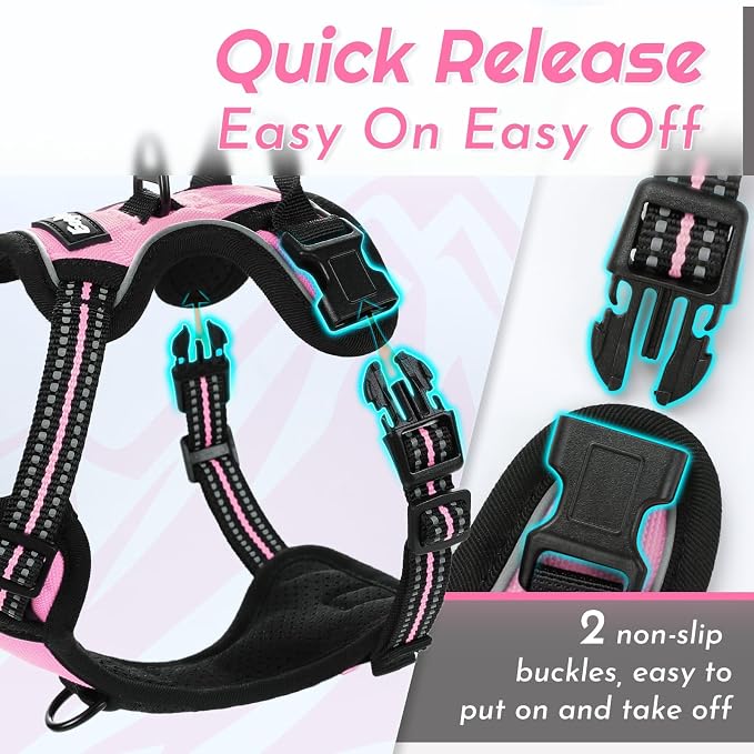 Eagloo Dog Harness for Small Dogs, No Pull Pet Vest with 2 Leash Clips | No Choke with Handle, Adjustable Comfort Fit, Reflective Strips, Easy Walking Control, Pink, X-Small - Image 6