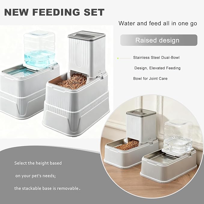Elevated Dog Bowls Set, 1 Gallon Automatic Gravity Food Feeder & Water Dispenser with Stainless Steel Bowls, Adjustable Elevated Feeder for Small Medium Large Dogs, Anti-Choking & Neck Protection - Image 2