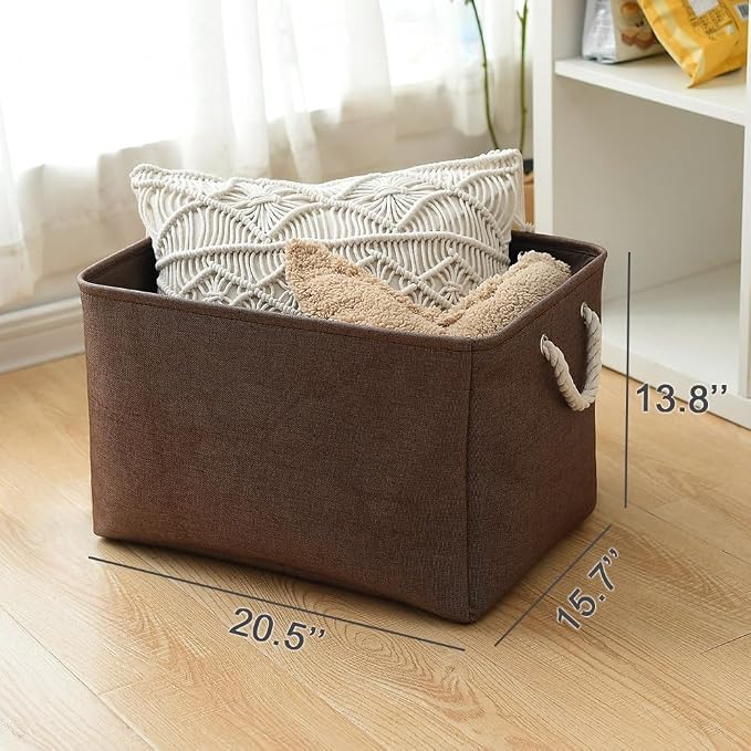 TheWarmHome Organization and Storage for Organizing - Extra Jumbo 3 Pack 20.5x15.7x13.8 inch Fabric Storage Bin for Shelves, Storage cubes for Decorative Shoes Towel Blanket Closet (Brown) - Image 5