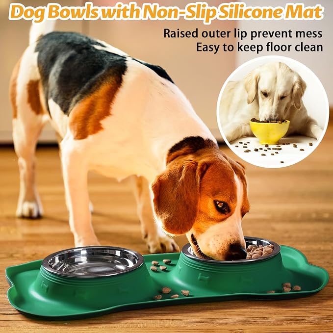 Hubulk Pet Dog Bowls 2 Stainless Steel Dog Bowl with No Spill Non-Skid Silicone Mat + Pet Food Scoop Water and Food Feeder Bowls for Feeding Small Medium Large Dogs Cats Puppies (Medium, Hunter Green) - Image 6
