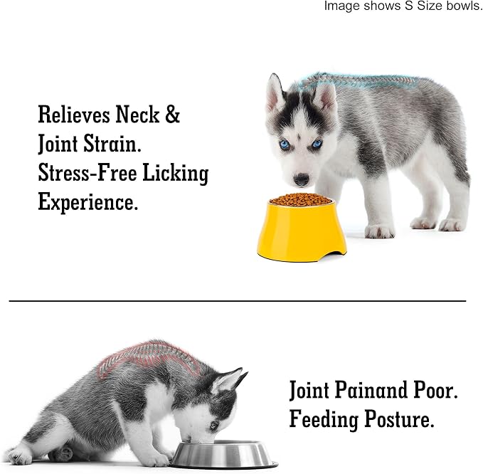 Dog Bowls,Cone Friendly Non-Slip Single Dog Bowl with Stainless Steel Inner, Raised Bowls for Small Dogs Spaniel Dogs Long Ear, High Capacity, M/2 Cup Yellow - Image 5