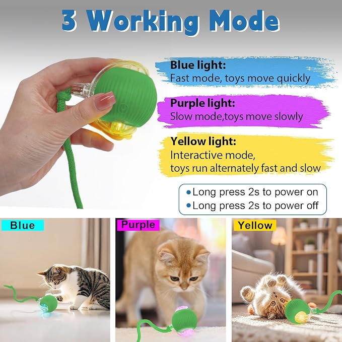 Interactive cat Toys for Indoor Cats, Speedy Tail 3.0 Cat Toy, Motion Activate cat Toy Ball，Automatic Toys for Bored Indoor Cats, Speedy Tail 2.0 Cat Toy, Rechargeabl(Green) - Image 2