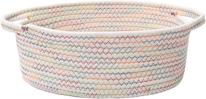 JMvicyroam Small Woven Basket, Empty Gift Basket, Colorful/1 Pack | Small Gift Basket, Cotton Rope, 12 x 8 x 48 in, Handles, Includes Ribbon and Bag, Birthday Gift Basket by JMvicyroam