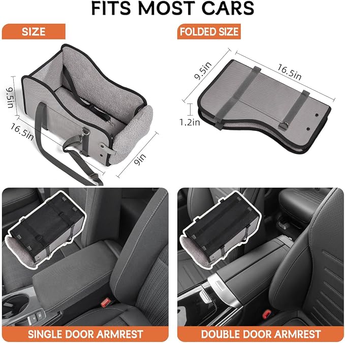 TKYZ Center Console Dog Car Seat for Small Dogs,for Car/SUV/Small Truck | Soft Pillow,Double fixation,Scratch-Resistant Fabric,Pet Booster with Safety Belt,Puppy Car Seat for Small Dogs 0-11 lbs - Image 6